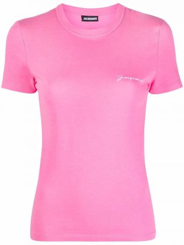 T-shirt rosa con ricamo