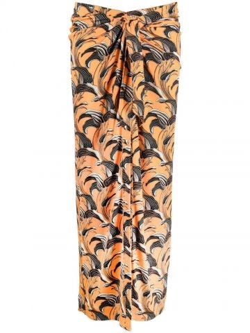 Abstract print orange ruched Skirt