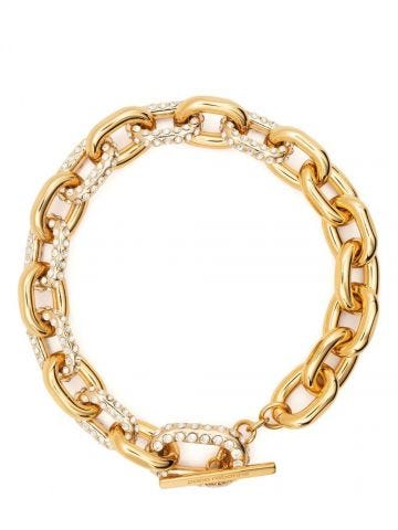 Gold crystal-embellished T-bar necklace