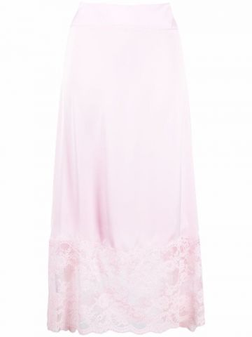 Lace trim pink slip Skirt