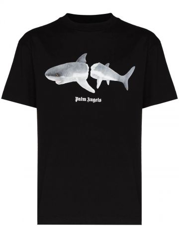 T-shirt nera con stampa grafica Shark