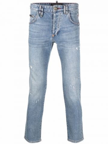Distressed effect light blue straight Jeans