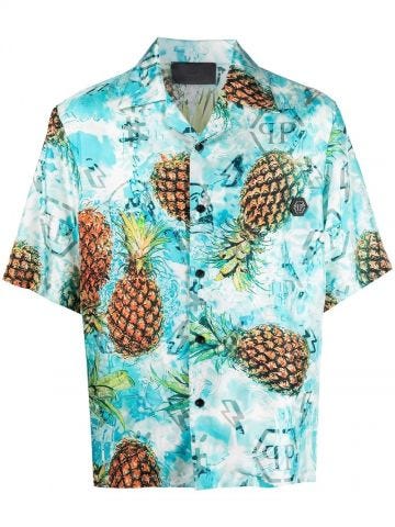 Pineapple print light blue short sleeved Shirt