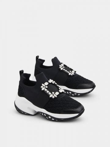 Viv' Run Strass Buckle Sneakers in black technical fabrics