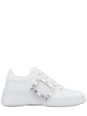 White Viv' Skate Strass Buckle Sneakers in Soft Leather