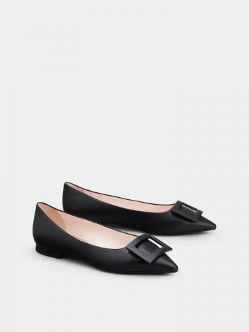 Gommettine Lacquered Buckle Ballerinas in Soft Black Leather