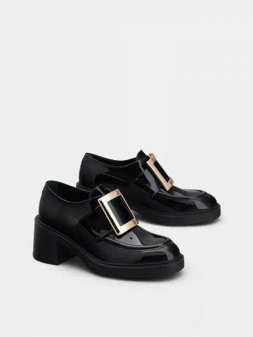 Viv' Rangers Metal Buckle Loafers in Black Patent Leather