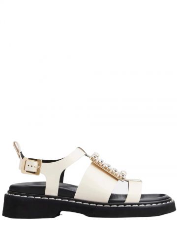 Viv' Rangers Strass Buckle Sandals in White Leather