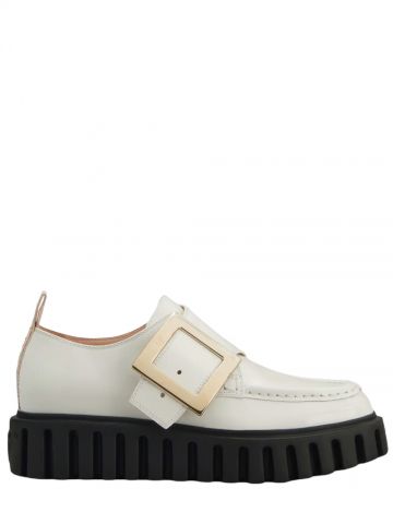 Viv' Go-Thick Metal Buckle Loafers in White Patent Leather
