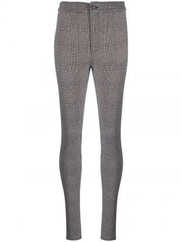 Black and white check-patterned skinny trousers