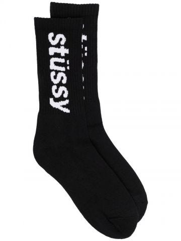 Logo print black ribbed Socks