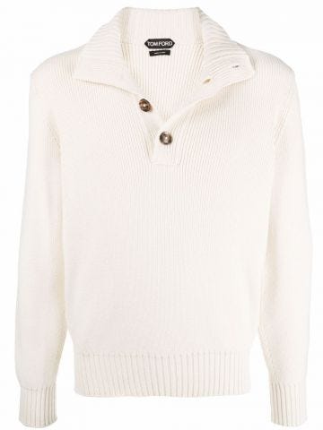White Turtleneck Sweater with buttons