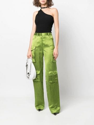 Pantaloni cargo verdi con gamba ampia