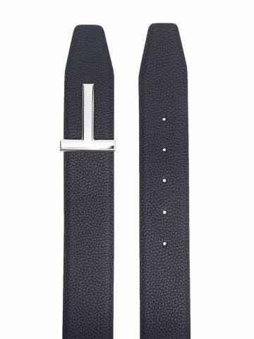 Navy blue Reversible T leather belt