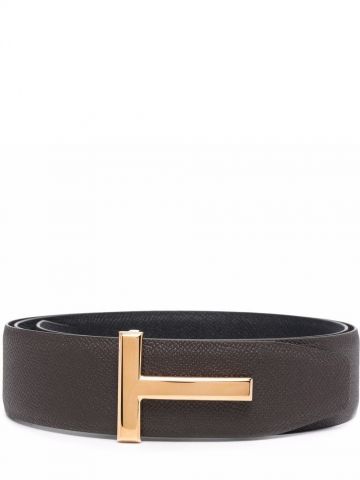 Brown T leather belt