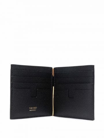 Black grained leather money clip T Line wallet