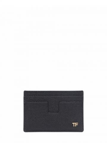 Black logo-print grained leather cardholder