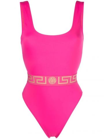 Greca pink One-piece Swimsuit with print