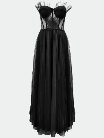 Long black tulle bustier dress