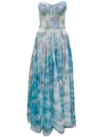 Long dress with blue net floral pattern