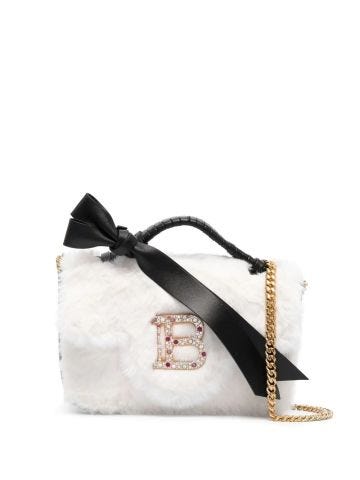 Bbuzz black and white mini shoulder bag with faux fur