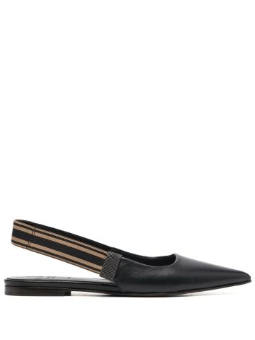 Black pointed ballet flats with elastic strap