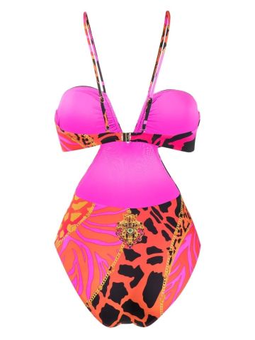 Multicolored one-piece swimsuit with cut-out