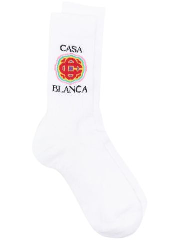White monogrammed logo socks
