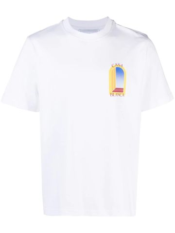 White short-sleeved T-shirt with L'Arc de jour print