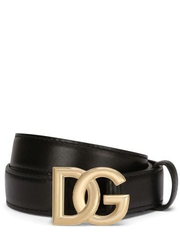 Cintura nera in pelle con logo DG oro