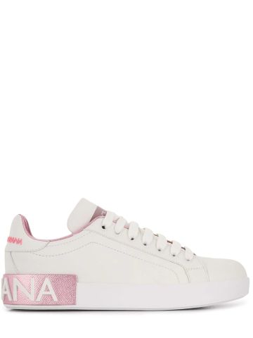 White Portofino sneakers with metallic pink contrast