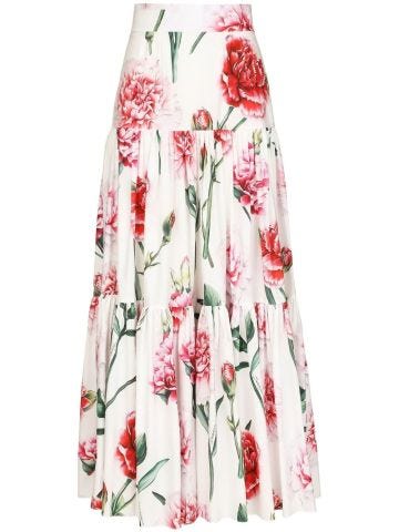 Long flounced skirt with floral print