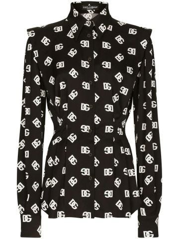 Black fitted shirt with all over logo print