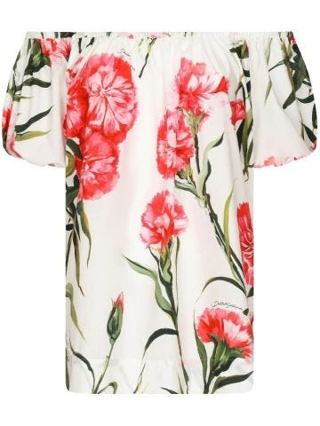 Floral blouse with bare shoulders