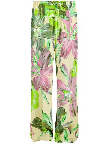 Pantalone multicolore con stampa fiori all-over