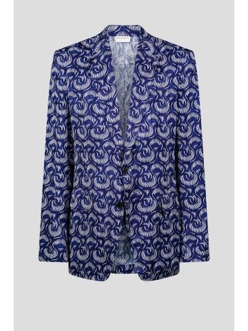 Blue single-breasted jacket with all-over abstract print