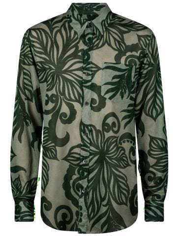 Multicoloured short-sleeved shirt with designed leaf print