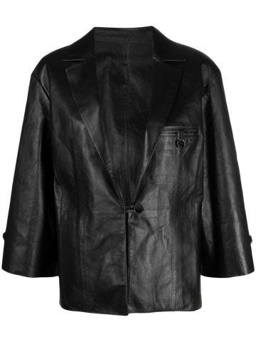 Black leather jacket with crop sleeves