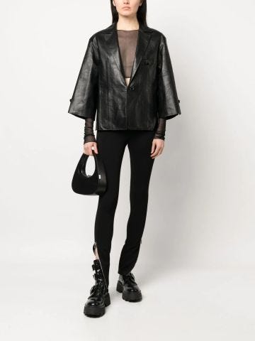 Black leather jacket with crop sleeves