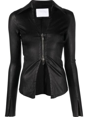 Black leather shirt with zipper