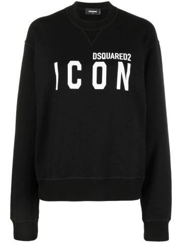 Black crewneck sweatshirt with Icon print
