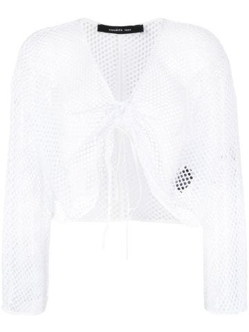 White mesh top with V-neck