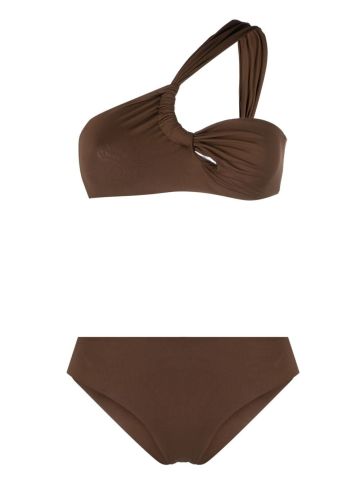One-Shoulder Bikini Set Brown