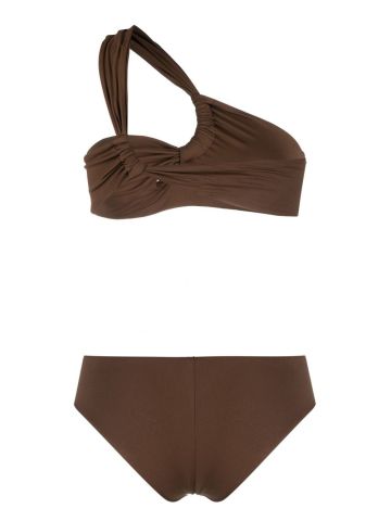 One-Shoulder Bikini Set Brown