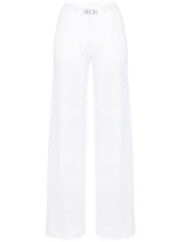 White perforated high-waisted trousers