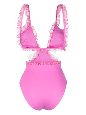 Pink flamingo cut-out one-piece swimsuit