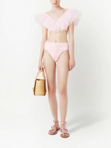 Slip bikini rosa con ruches