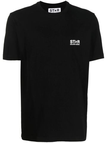 Black short sleeve T-shirt with logo print