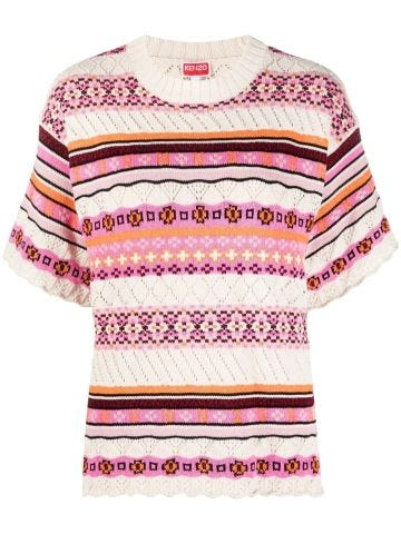 Multicoloured knitted short-sleeved T-shirt