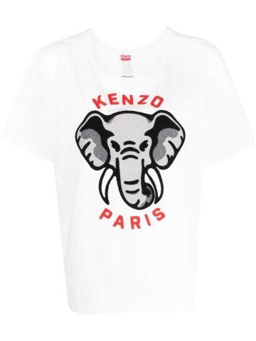 White T-shirt with Elephant embroidery